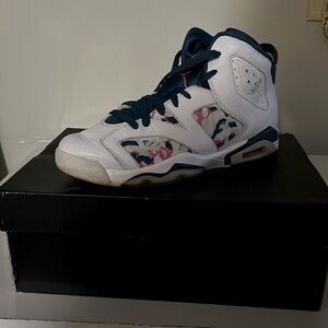 White, Pink, Cambridge Blue Retro 6s